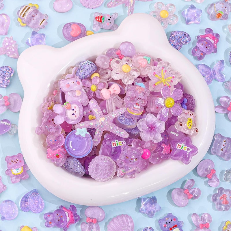 Glitzest 100PCS TINKRSTUFF Purple Slime Charms Jelly Cute Flatback Resin Charms For Slime, Random Kawaii Decoden Charm for Embellishments Phone Junk Case Charms Bulk, Hairpins Scrapbooking Crafting & DIY Decor - Image 4